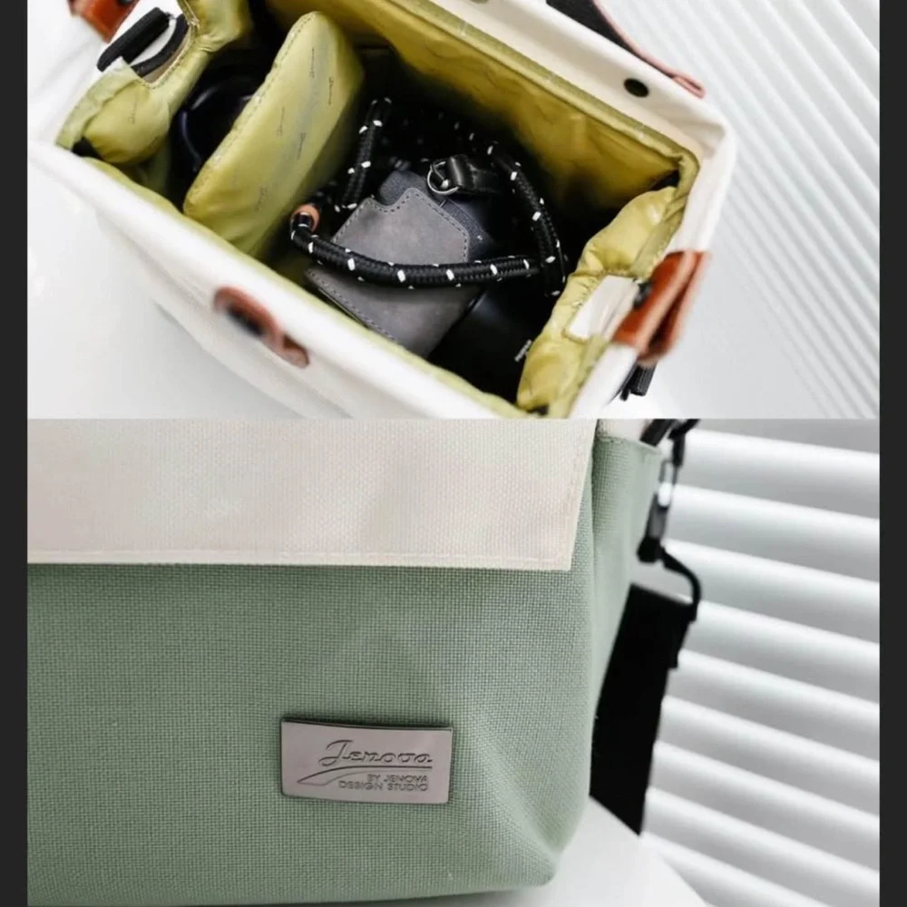 Two-Tone Canvas Bag with Leather Accents